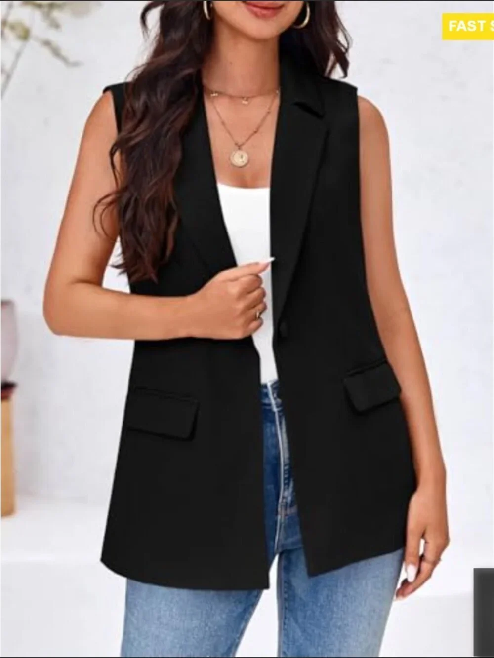 Sleeveless Blazer Vest Casual Open Front Single Button Lightweight Summer Jacket_2
